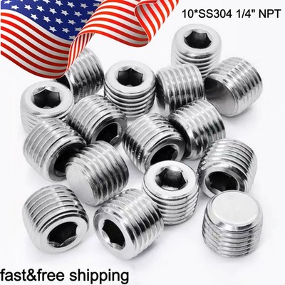 SS304 1/4'' NPT Pipe Fitting Hex Countersunk Plug Male Thread Socket 10pcs