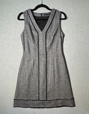Banana Republic Gray Herringbone Sleeveless Dress Size 4 Wool Blend Fit & Flare