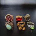 Vtg 6 Ring Collection Lot Size 7 Adjustable Costume Jewelry Gold & Silver Tone