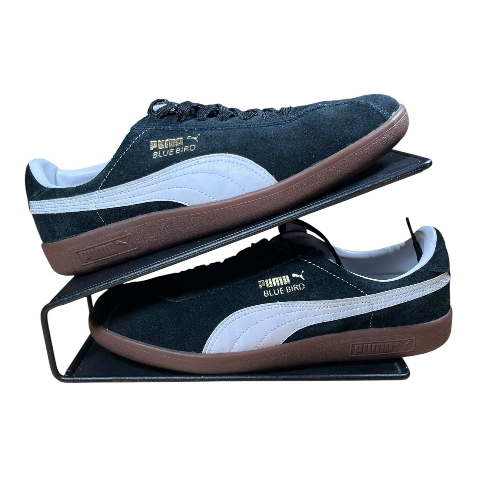 SAOLA Puma Bluebird scarpe da ginnastica scamosciate nero bianco UK 8 suola gomma