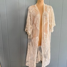 NWOT Cream Lace Sheer Duster Kimono Womens Boho Cottagecore Coverup L-XL