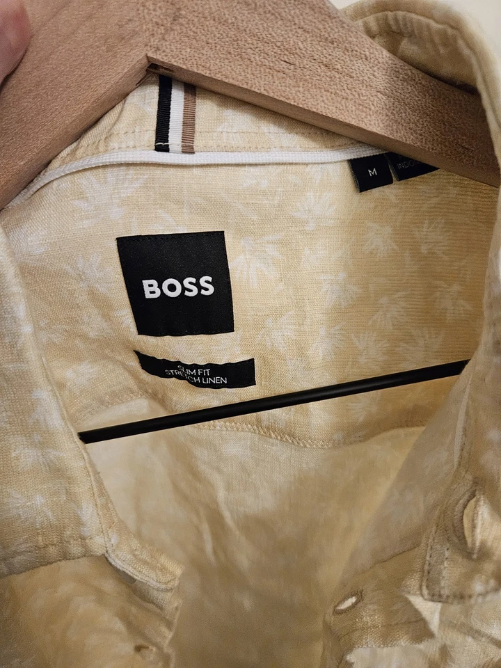 Hugo Boss Linen Shirt Short Sleeve, Button-Up, Medium Yellow Pattern - Image 3 of 3