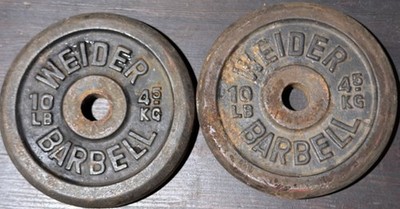 Lot of 2 Weider Barbell Standard 1'' Size 10 lb Weight Plate Barbell plates