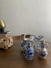 4 vintage Delft Blue ceramic pitchers and vas...