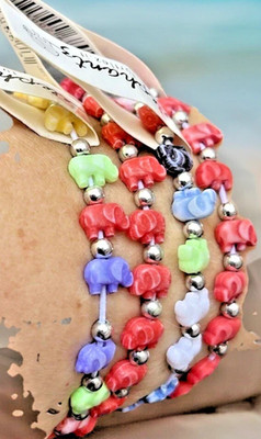 4 x STÜCK Elephant Turtelz.it ELEFANT Schmuck Armband  2x Rot 2 x Bunt NEU 