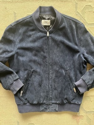 Sandro Paris Leather Jacket Suede Navy Blue Bomber Large