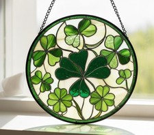 Shamrock Sun Catcher, Lucky Stained Glass, Four Leaf Clover Window Hanging
