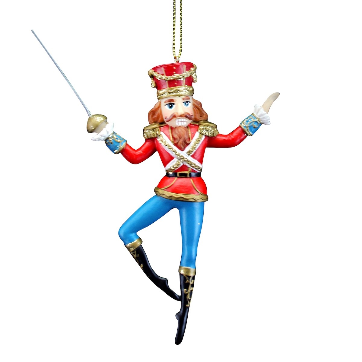 Gisela Graham Resin Nutcracker Christmas Tree Decoration with Gold Hanging Twine