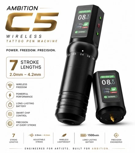 Ambition C5 Wireless Tattoo Pen Machine with 7 Strokes Length 2.0mm-4.2mm - product listing photo