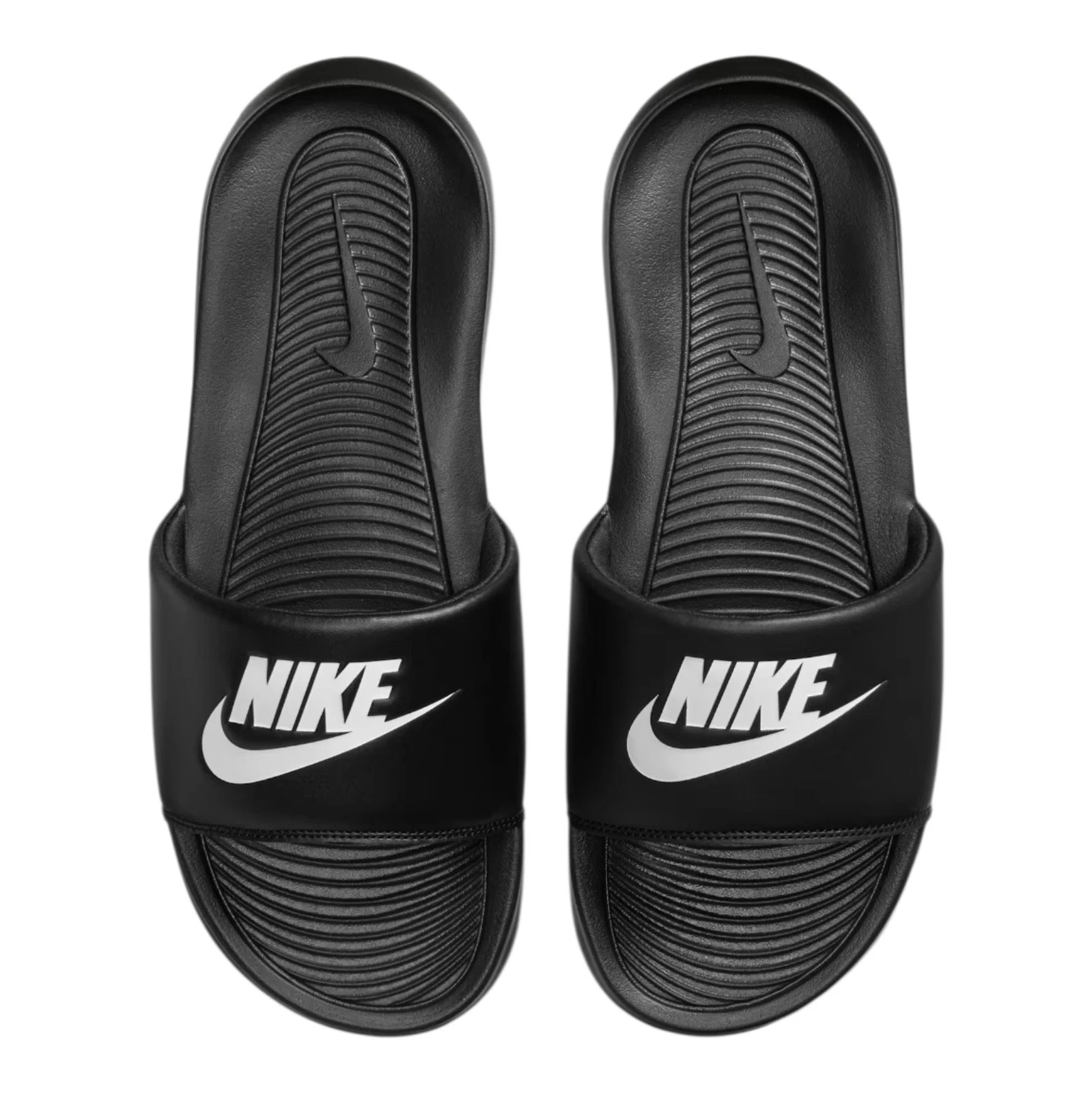Men's Black Slip-On Slide Sandals Logo Accent Synthetic Upper US Size 40