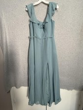 Azazie Dress Womens 14 Blue Ruffle V Neck Chiffon Maxi A Line Bridesmaid Formal