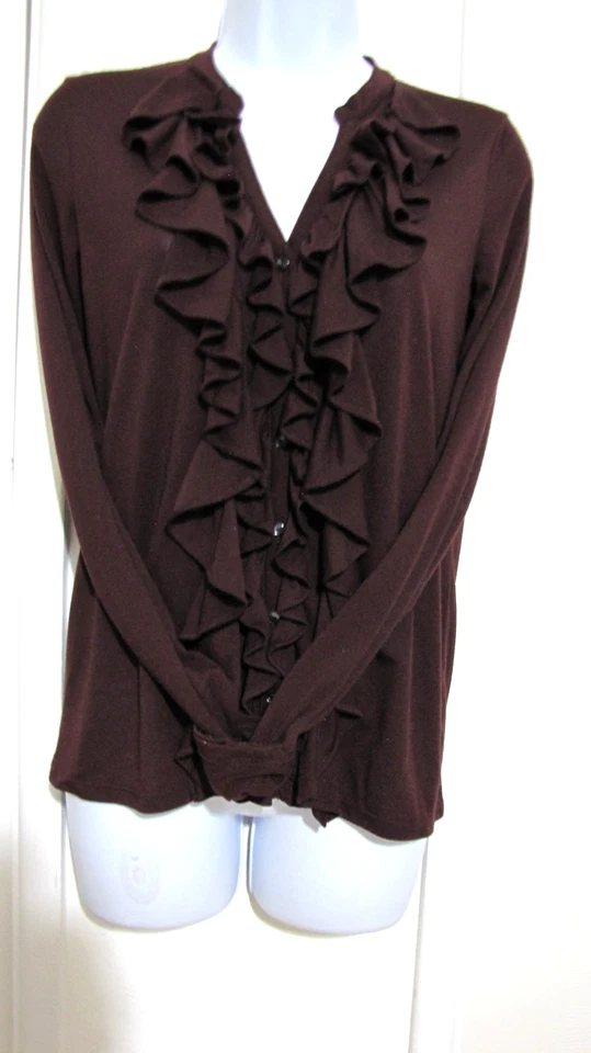 Blusa Top CONVERSE ONE STAR Volantes Botón Cuello en V Manga Larga Granate Wm XS/S Foto 4 de 4