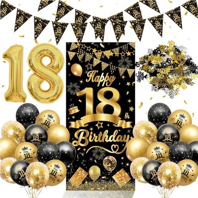 Geburtstagsdeko 18 Schwarz Gold Set mit Ballons Banner Konfetti für Jungen Mä...