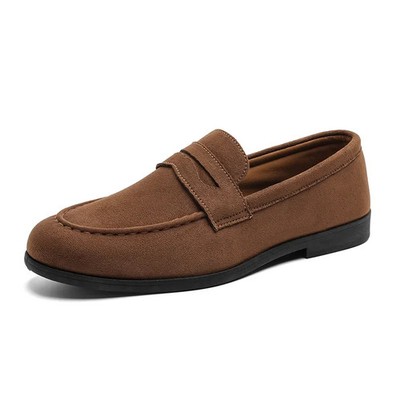 Retro Suede Loafers Men's Low Cut Shoes Slip-On Flats Moccasins Walking Footwear