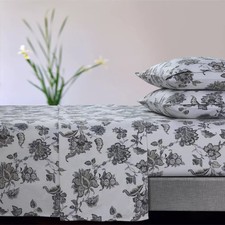 Twin 170 GSM Extra Deep Pocket Flannel Sheet Set Ayana Floral Gray