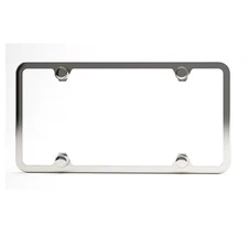 Silver 4Holes Stainless Steel Slim Cover Universal with Caps License Plate Frame