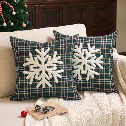 Jojogogo 18x18 grün 18" x 18" (2er Pack) grün bestickt Schneeflocke - Bild 1 von 6