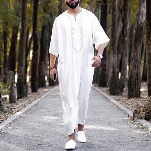Mens Robe Muslim Clothing Saudi Arab Jubba Kaftan,Dishdash,Thobe,Long-Sleeve - Picture 19 of 36