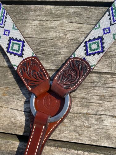 Kreis Y weiß, blau, grün perlenfarben Western Headstall & Brustkragen Heft Set - Bild 3 von 4