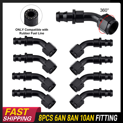 6AN 8AN 10AN Oil/Fuel/Gas Hose Line 45Degree End Fitting Push On Lock Adapter