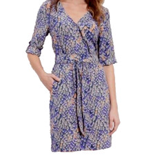 Presley Skyp Silk Purple Print 3/4 Sleeve Dress Size:PM