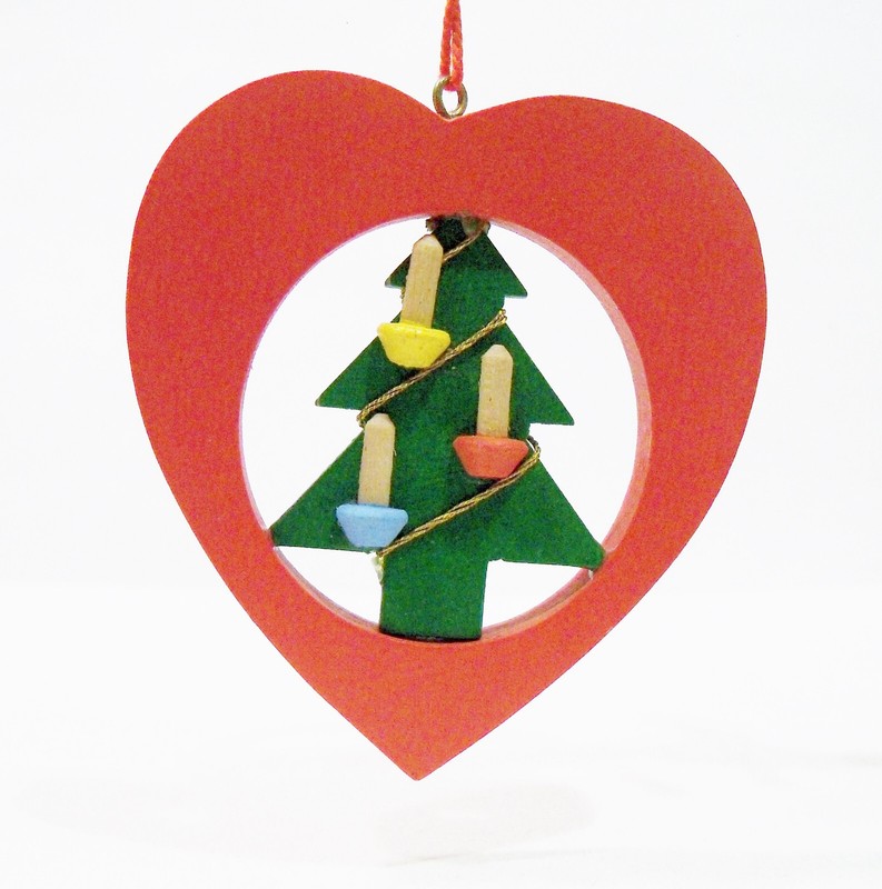 Erzgebirge Germany Christmas Tree Candles in Heart Wooden Wood Ulbricht Ornament