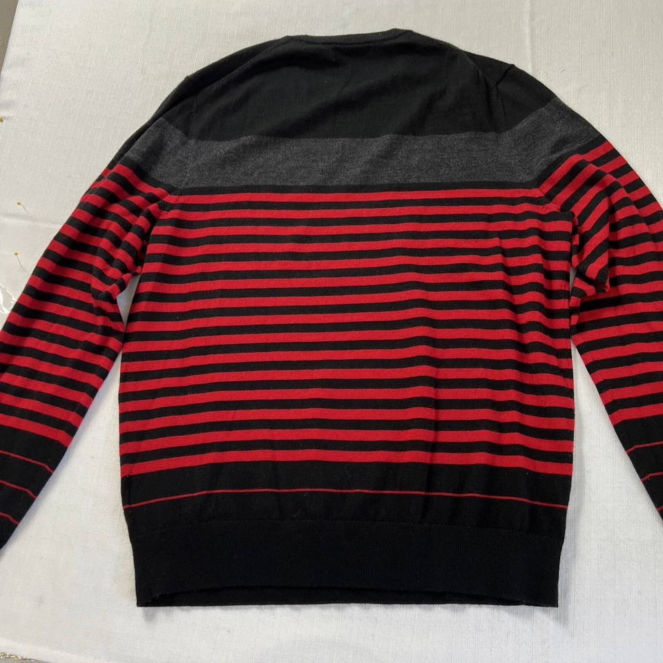 Calvin Klein Mens Large Pullover Sweater Red Black Striped Crew Neck Long Sleeve - Image 3 of 4