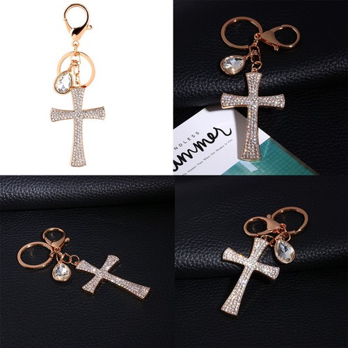 Cross Crystal Rhinestone Key Ring Charm Pendant Purse Bag Cute Keychain HighQ - Picture 6 of 12