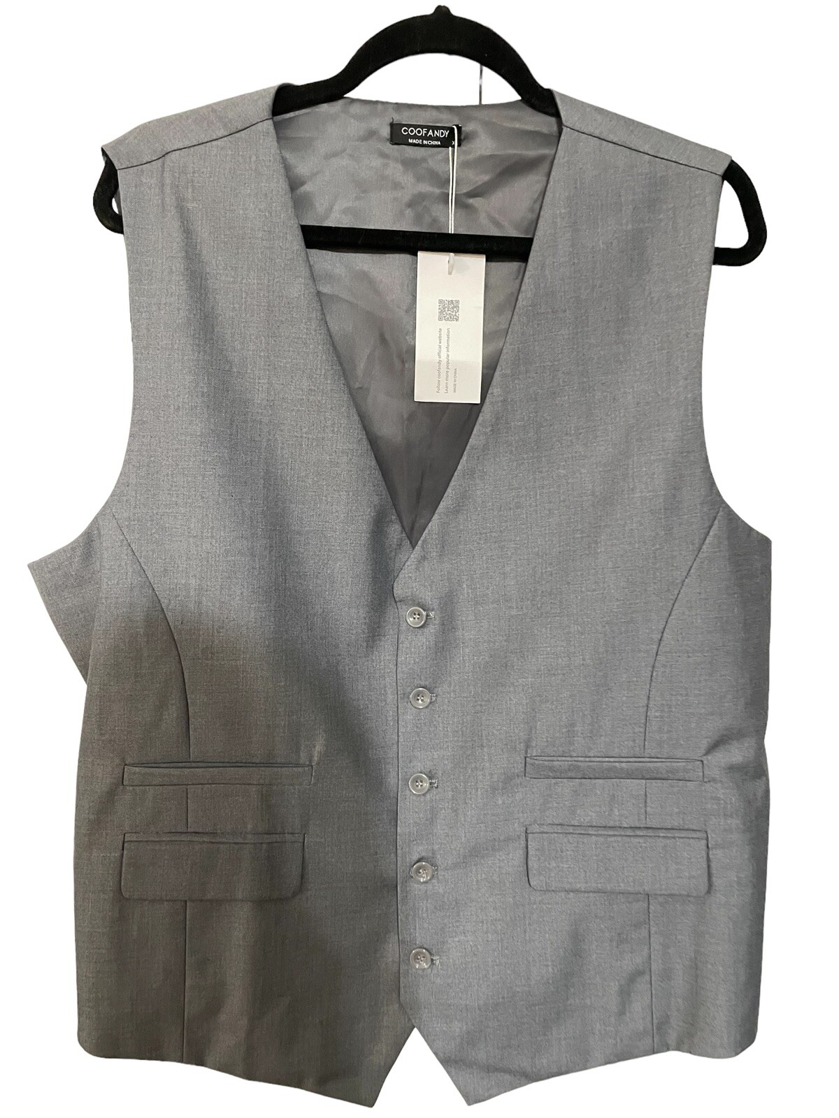 Coofandy Men’s Gray Vest Lined Button Front Adjustable Back Sz XL Rayon Blend