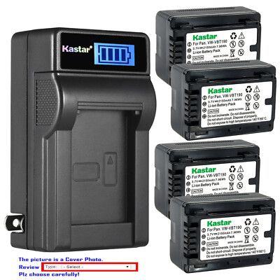 Kastar Battery LCD Wall Charger for VW-VBT190 & Panasonic HC-V160GK HC-V180 V180