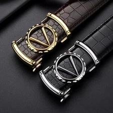 Luxury Designer Leather Belt Men Women V Buckle Waist Strap for Jeans Waistband