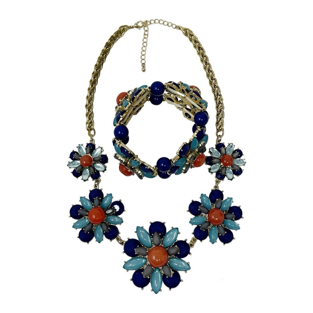 Blue Statement Necklace & Bracelet Set Carnelian … - image 5