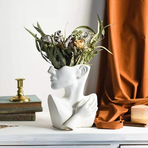 Ceramics Greek Statue Face Vase Creative Sculpture for Home Decoration-White NEW - Picture 7 of 12