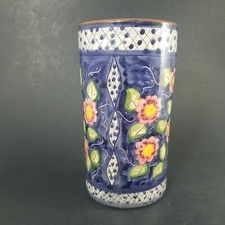 Pirraca Redondo Redware Hand-Painted Pink Flowers 7.25"T  Vase Portugal READ