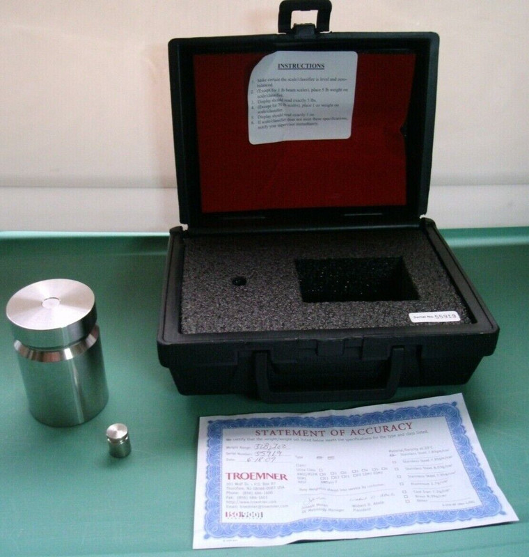 Troemner Calibration Set-Includes 5 Lb & 1 oz Weights + Accuracy Document Shown