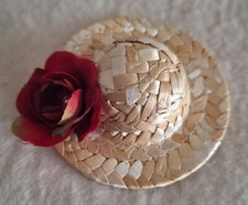 Miniatur - Strohhütchen für ca. 10 - 12  cm Bär oder Puppe, Unikat,  *gelibären*