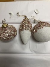 Set of 3 Katherine's Collection Pink White Gold Encrusted Ornaments 09-794698