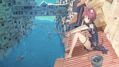 Anime girls sea cat ears fishing Playmat Game Mat Desk
