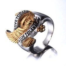 US Real Stainless Steel Men's Biker Eagle 'Live to Ride Ride to Live' Ring 8-15