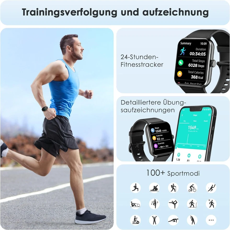 Sport Bluetooth Smartwatch Armband Blutdruck Herren Damen Fitness Tracker Uhr - Bild 4 von 4