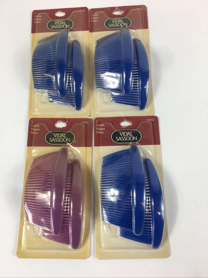 Lote de 4 peines de pelo vintage Vidal Sassoon 15602 plástico azul púrpura 1998 nuevos de stock Foto 4 de 4