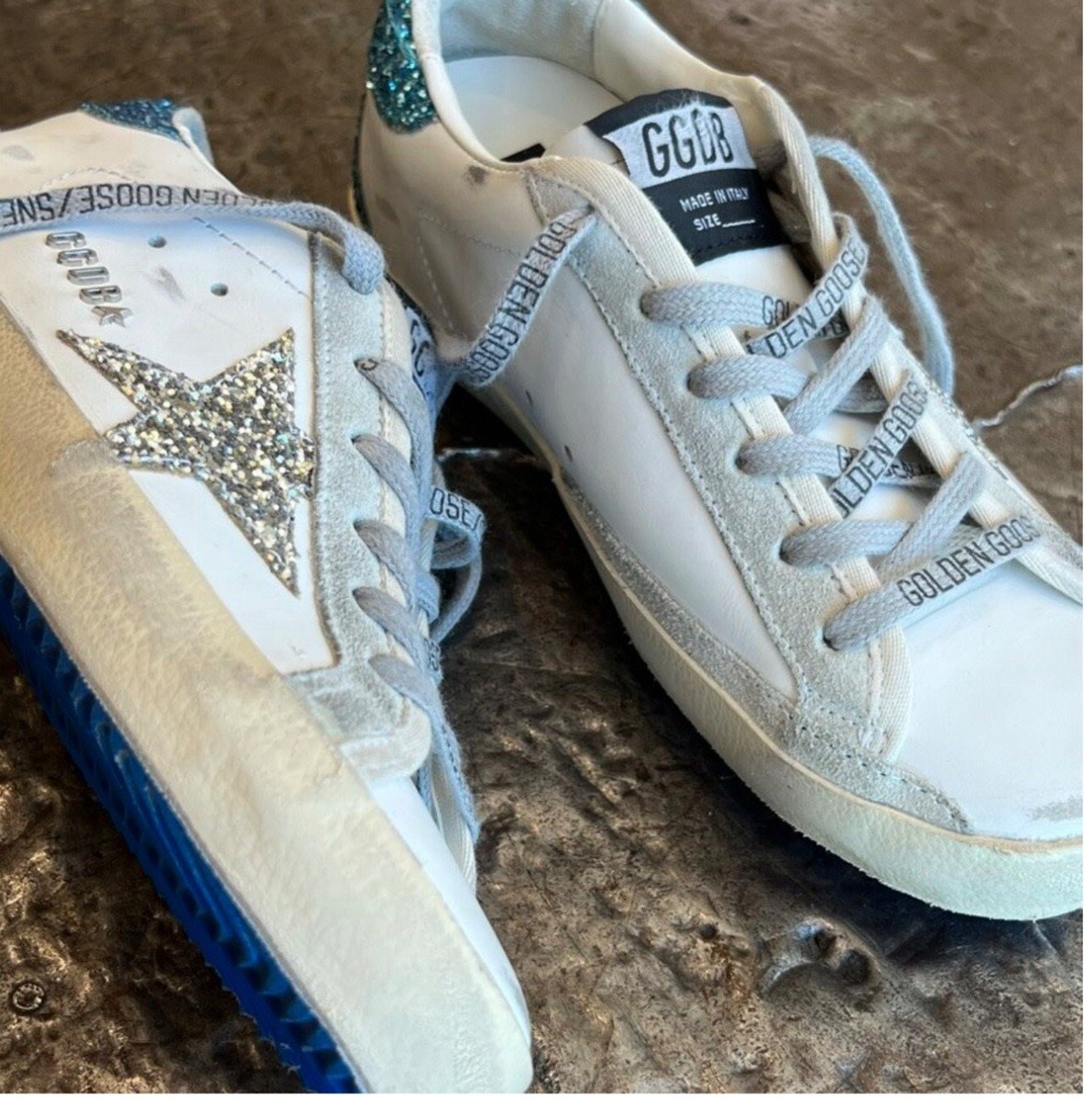 Golden Goose Superstar sneakers White, Blue, Silver Glitter