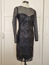 KAREN MILLEN Black Net Lace Sequin cocktail party evening dress UK10