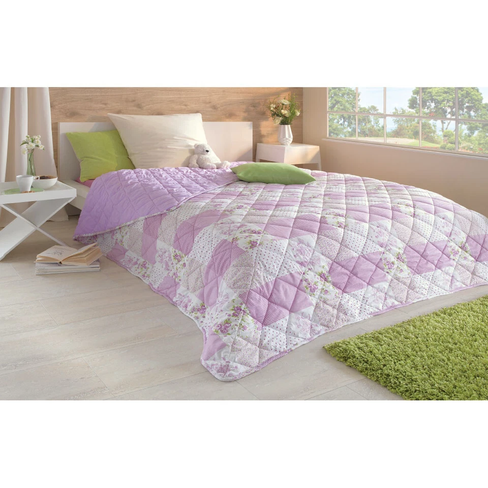Tagesdecke Sofaüberwurf Bett Decke Überwurf Stepp bedruckt Patchwork XXL 220x240 - Bild 4 von 4