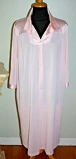 VTG. 70s VANITY FAIR PINK Nylon Robe/Gown Flower Trim Size L Made in USA FREE SH