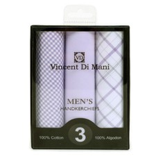 Boxed Handkerchiefs for Men, 100 Cotton Pack of 3 Pieces, fancy lavender tones