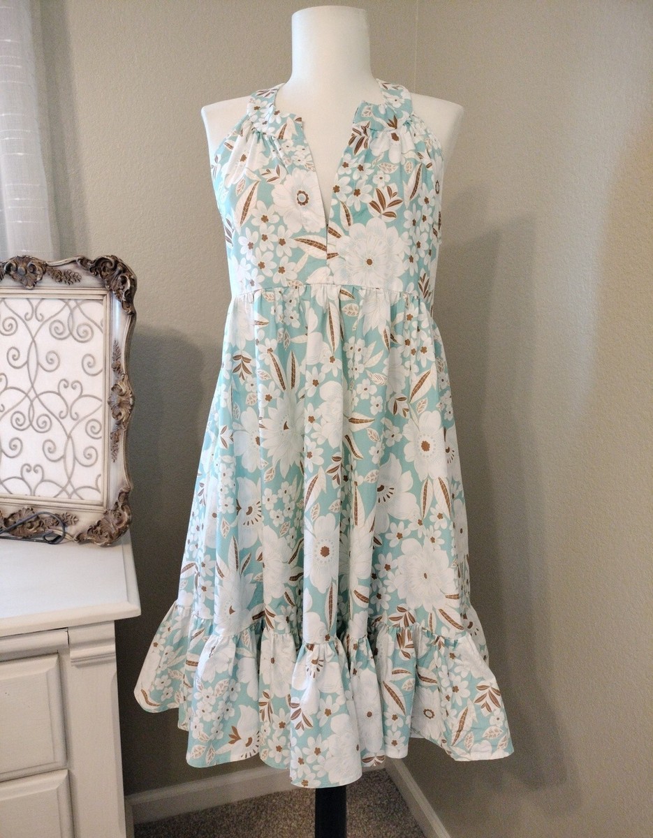 ALOHA MARINA Size Small Blue White Floral Kona Mini Dress Cotton USA  MadeHawaii