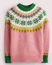 Boden Christmas Fair Isle Pink Embellished Jewelled Sweater Jumper Size UK 10