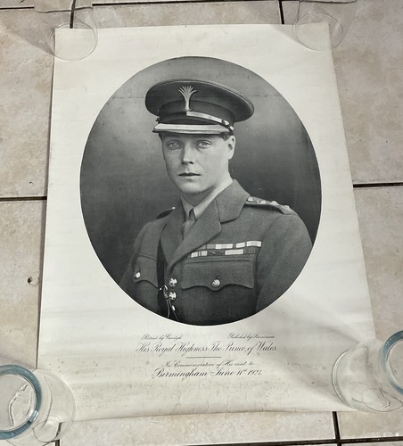 Antique Edwardian Black & White Portrait Print Prince of Wales 1923 Birmingham H