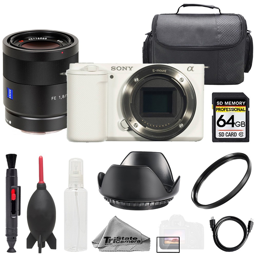 Sony ZV-E10 White Body + Sonnar T* FE 55mm f/1.8 ZA Lens +64GB
